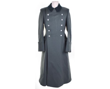 German Army Officers Greatcoat, fine quality field grey / green cloth with dark green collar, turn back cuffs and side pocket
