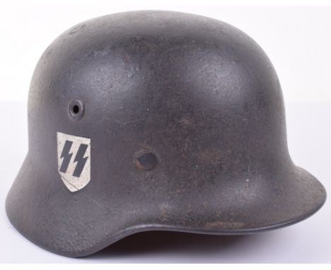 Waffen-SS Single Decal Steel Combat Helmet, outstanding example of a M-40 steel combat helmet which retains much of its origi