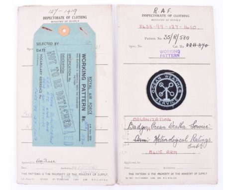 Sealed Pattern Royal Air Force Ocean Weather Service Arm Badge, mounted onto Inspectorate of Clothing card with wax seal to t