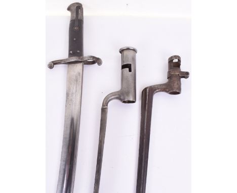 British 1856 Pattern Bayonet, with two piece chequered leather grips, steel cross guard with muzzle ring, Yataghan blade stam