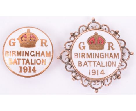 1914 Kitchener’s Army Birmingham Battalion Lapel Badge, white enamel circular badge with Crowned GR and BIRMINGHAM BATTALION 