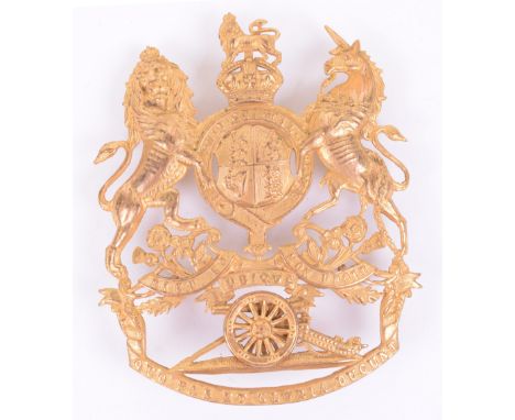 Post 1902 Royal Artillery Officers Home Service Helmet Plate, fine gilt metal example in the form of crowned Royal Arms with 