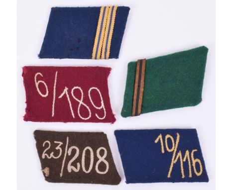 5x Third Reich SA Collar Patches, including example with dark blue body and yellow chain stitched 10/116; maroon body with wh