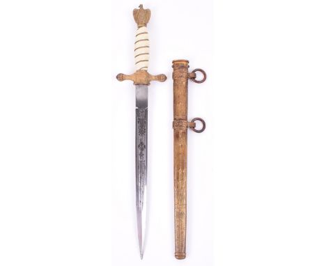 WW2 German Kriegsmarine Naval Officers Dress Dagger by Carl Eickhorn, with brass eagle and swastika pommel, white celluloid g