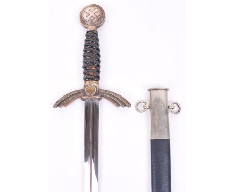 Luftwaffe Officers Dress Sword by David Malsch, early type example in nickel silver, top pommel with mobile swastika, blue le