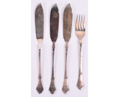 Personal Silverware of Minister of Propaganda Joseph Goebbels, consisting of three un-marked silvered fish knives and a singl