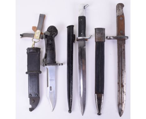 3x Military Bayonets, consisting of short pattern Spanish M1905 Mauser bayonet complete with its original leather and steel m