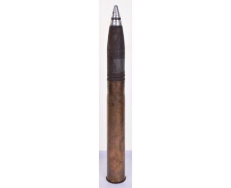 WW2 Inert German Kriegsmarine Shell, brass body case with the original shell head. Stampings and marks to the bottom of the c