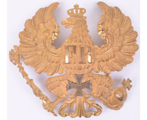 Imperial German Prussian Reserve Officers Helmet Plate, fine example retaining much of the original fire gilt wash finish and