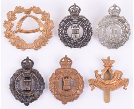 Hampshire Territorial Battalion Cap Badges, including 4x variations of Isle of Wight Rifles, brass 7th Battalion Hampshire re