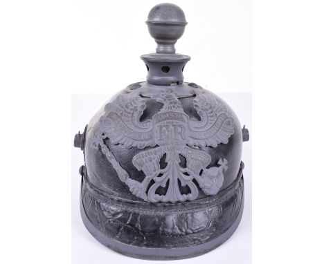 WW1 M-15 Prussian Artillery Regimentally Marked Other Ranks Pickelhaube, leather bodied helmet having its original grey metal