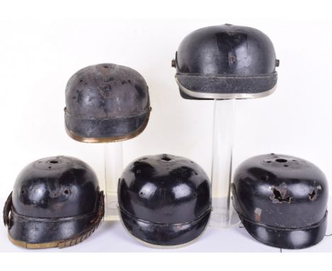 3x Pickelhaube Helmet Shells & 2x German Fire Brigade Helmet Shells, in various states and conditions. Two examples appear to