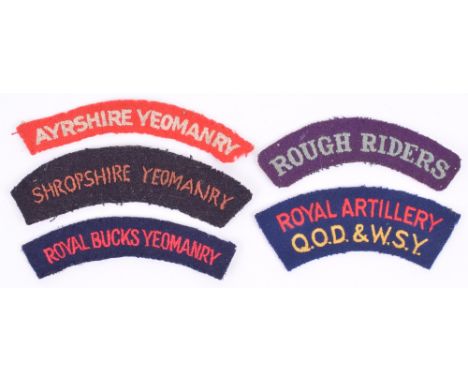 5x Royal Artillery / Yeomanry Cloth Shoulder Titles, consisting of Royal Bucks Yeomanry (99th Field Regiment Royal Artillery)