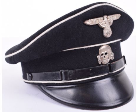 Allgemeine-SS NCO’s Peaked Service Cap, fine quality black wool peaked cap with white piping to the crown and bordering the c