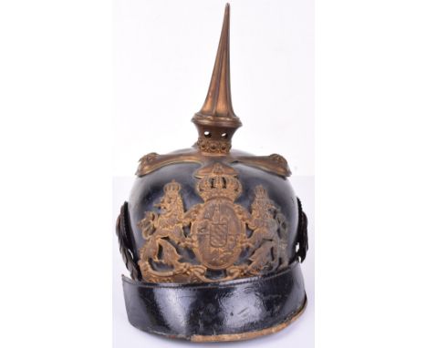 Bavarian Dragoon Officers Pickelhaube, untouched example with brass officers Bavarian helmet plate to the front, Bavarian sty