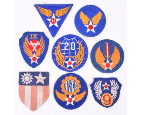 WW2 American CBI Patch, being a multi-piece embroidered example. Accompanied by 7x USAF cloth tunic patches. (8 items) 