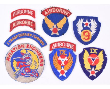 Grouping of Uniform Patches of USAAF Airborne Related, including large Aviation Engineers embroidered patch, USAAF embroidere