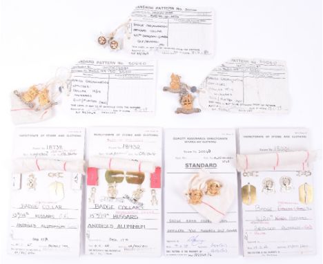 Selection of Sealed Pattern Collar Badges, consisting of 2x pair of officers silver gilt 15th/19th Hussars (motto scroll loos
