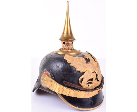 Model 1915 Baden Officers Pickelhaube, very nice leather covered fibre bodied officers helmet from the state of Baden. Helmet