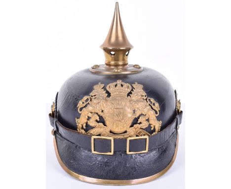 Imperial German Bavarian Private Purchase / One Year Volunteers Pickelhaube, good example with leather shell, gilt brass Bava