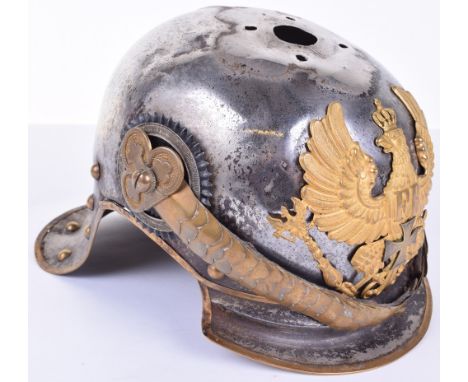 Prussian Cuirassiers Officers Helmet, consisting of an original lobster tail white metal helmet shell complete with the origi