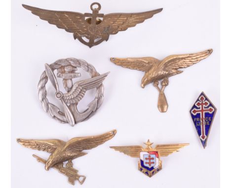 Grouping of French Aviation Badges, including gilt and enamel Free French Airforce brooch badge (F.A.F.L); Free French enamel