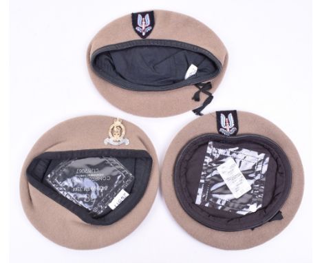 3x Modern Issue Special Air Service Berets, all being the standard issue beige wool examples, two with embroidered SAS winged