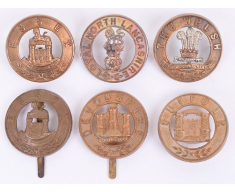 6x Other Ranks Helmet Plate Centres / Pagri Badges, all being brass other ranks examples, consisting of examples for The Wels