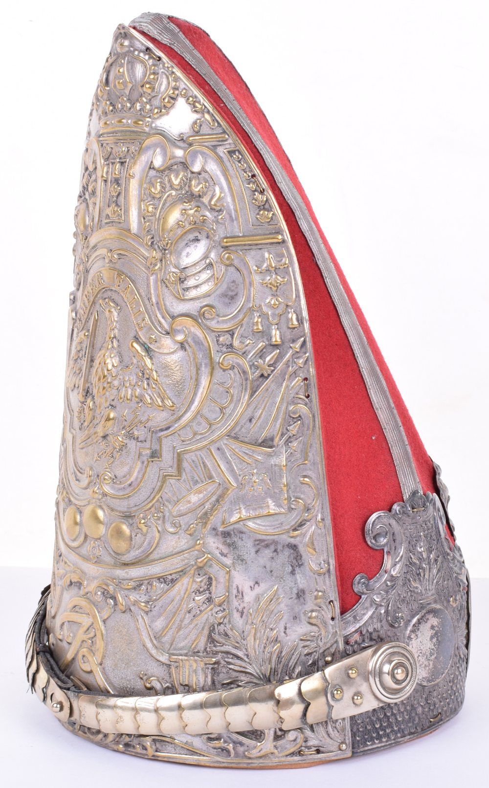 Scarce Prussian Grenadiers Mitre Cap, having large white metal front