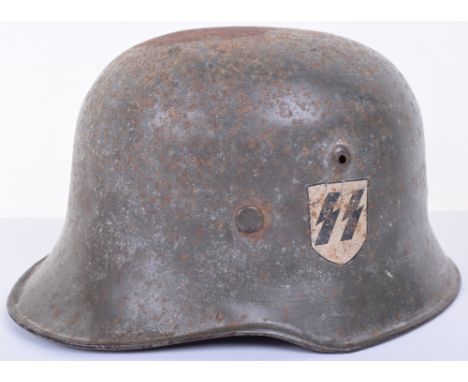 Very Rare Early Waffen-SS Double Decal M-34 Parade Style Helmet, untouched as found example retaining approximately 80% of th