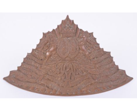 Post 1902 9th (Queens Royal) Lancers Other Ranks Lance Helmet Plate, being a other ranks brass example with Royal Arms and ar