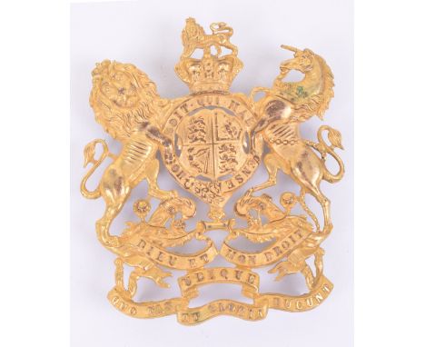 Victorian Royal Engineers Officers Home Service Helmet Plate, fine gilt metal example of crowned Royal Arms with motto “UBIQU