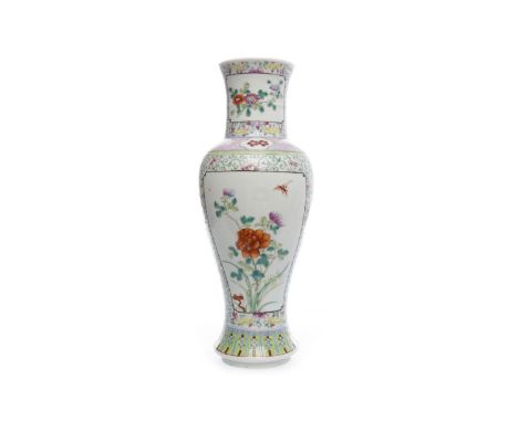 19TH CENTURY CHINESE BALUSTER VASEdecorated with two floral panels in enamel colours, within a scroll surround, 30.5cm high