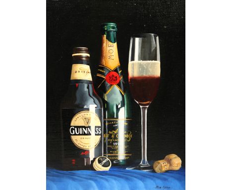 Peter Kotka ARR, Framed oil on panel, signed, ‘Guinness and Champagne’, 40cm x 30cm