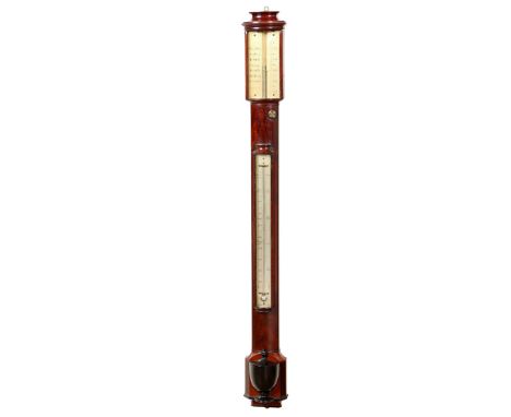 George III Mahogany stick barometer by Matthew Berge, London, 99cm high