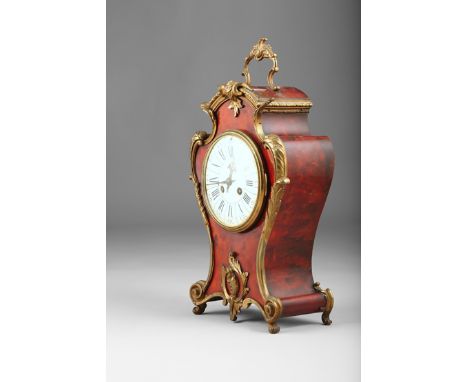 19th Century French ormulu mounted tortoiseshell balloon shaped clock circular enamel dial time piece No.3364, stamped Medail