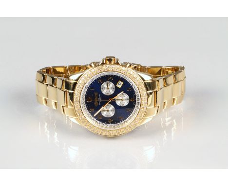 Gents Ingersoll Ronda Startech wrist watch, blue dial with gilt numerals, date aperture and three subsidiary chronograph dial