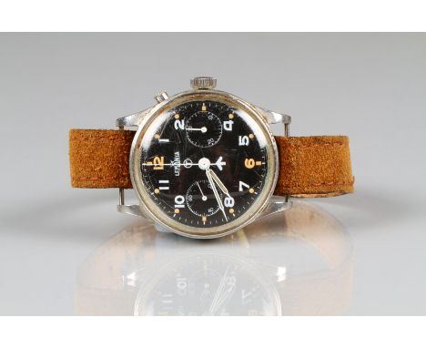 A rare Military Stainless steel single push chronograph wrist watch, signed Lemania, lever movement signed Lemania Watch Co.,