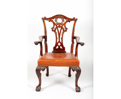 A very fine quality set of eight chippendale style mahogany dining chairs, included two carver chairs with pierced interlaced