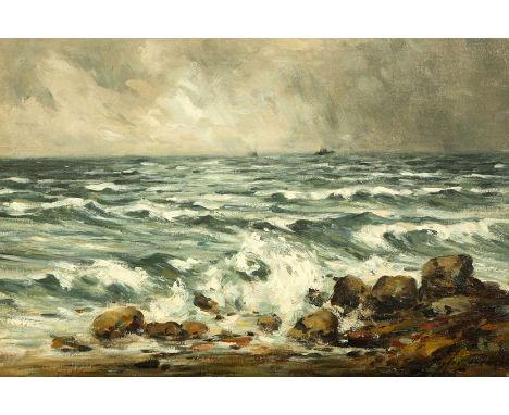 Taylor Brown (Scottish 1868-1923), Gilt framed oil on canvas, ‘Seascape’, 30cm 44cm