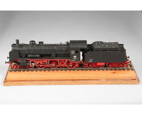 Marklin O Gauge 4-6-0 Loco and 8 wheel tender, model 5799, DB Class 381803 Black with Red detail mounted in glass case