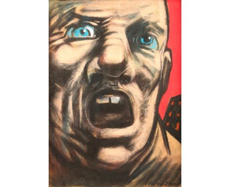 Peter Howson OBE (Scottish born 1958) ARR, Framed pastel on paper, signed, ‘Angry Man’, 28cm x 22cm