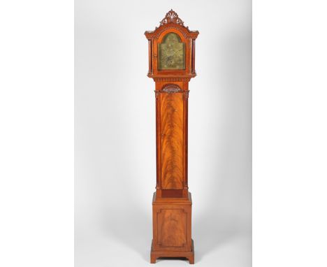 Mahogany long cased clock, brass dial with roman numerals by George Hardie, Cortes, 192cm high