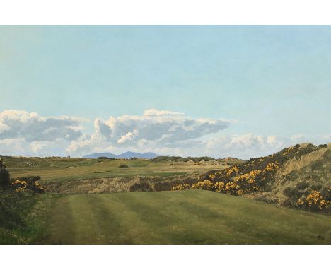 Jonathan Warrender (20th Century, Scottish) ARR, Framed oil on board, signed, ‘The magic of the Scottish links’, The 10th hol