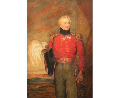 Unsigned, Framed watercolour on paper, 3/4 portrait of an officer in full Military Dress, Possibly Hunter-Blair, 52cm x 42cm