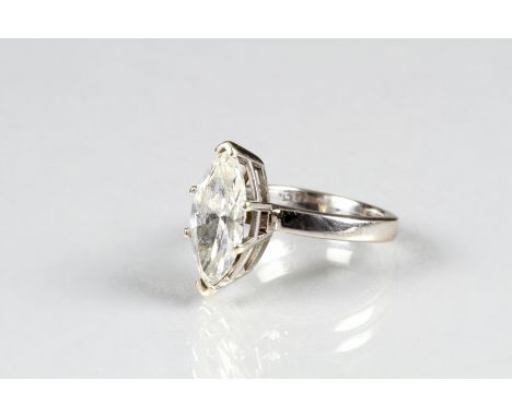 Ladies 18 carat white gold solitaire diamond ring and 3.5 carat marquise shaped diamond 15mm x 7mm, colour K/L and clarity SI