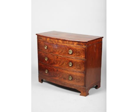 Victorian Bow Fronted mahogany chest of three drawers raised on bracket feet