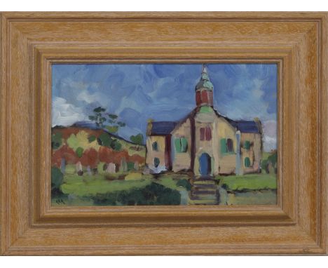 * ALAN R ANDERSON DA MCSD FRSA, ARDCHATTAN CHURCH, LOCH ETIVE oil on board, initialled, signed, titled and dated 1990 label v