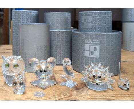 Swarovski Crystal Glass, a mixed collection including 'Owl Green Eyes Small', etc, boxed. (6) (yellow glue on largest mouse a