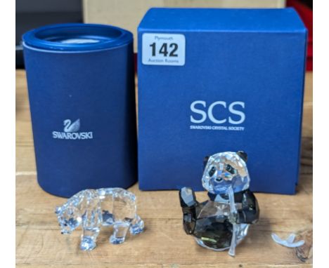 Swarovski Crystal Glass, 'Rare Encounters' - 'Polar Bear Sister', and 'Endangered Wildlife' - Annual Edition 2008 - 'Panda Cu